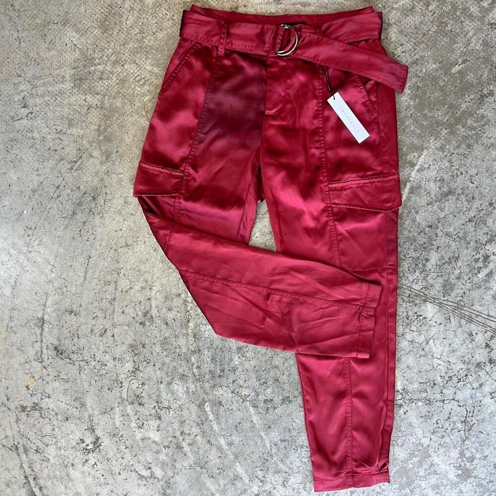 NWT Sanctuary Satin High Street Cargo Pants Wine Red Size 25
